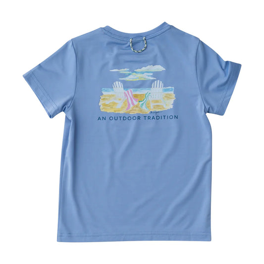 GIRLS PRO PERFORMANCE SHORT SLEEVE FISHING T-SHIRT IN COASTLINE BLUE LIFE'S A BEACH