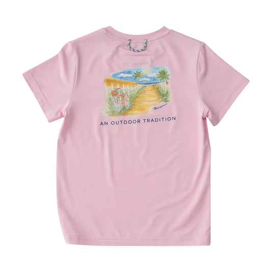 GIRLS PRO PERFORMANCE SHORT SLEEVE FISHING T-SHIRT IN PINK LADY BEACH BIKE PATH