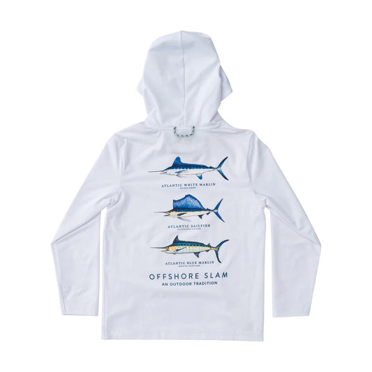 KIDS PRO PERFORMANCE HOODIE FISHING T-SHIRT IN BRIGHT WHITE OFFSHORE SLAM