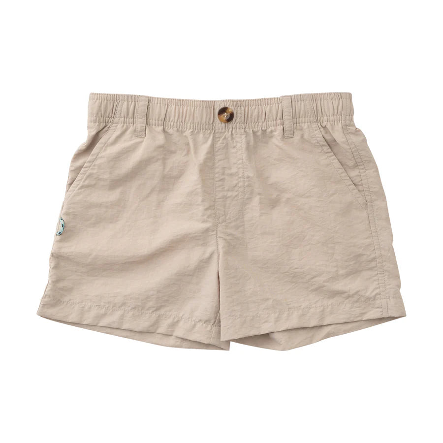 BOY'S OUTRIGGER PERFORMANCE SHORT IN CLASSIC ANCIENT SCROLL KHAKI