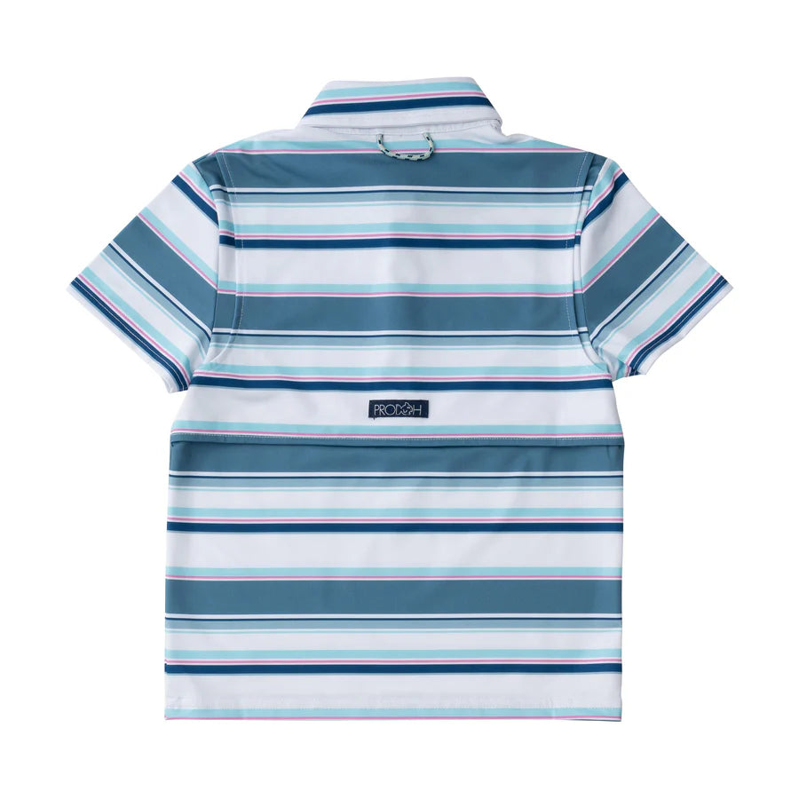 BOYS SHORT SLEEVE PRO PERFORMANCE POLO IN PROVINCIAL BLUE MULTI STRIPE