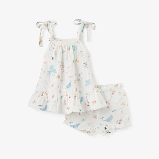 Ocean Adventure Organic Muslin Tie Top Set