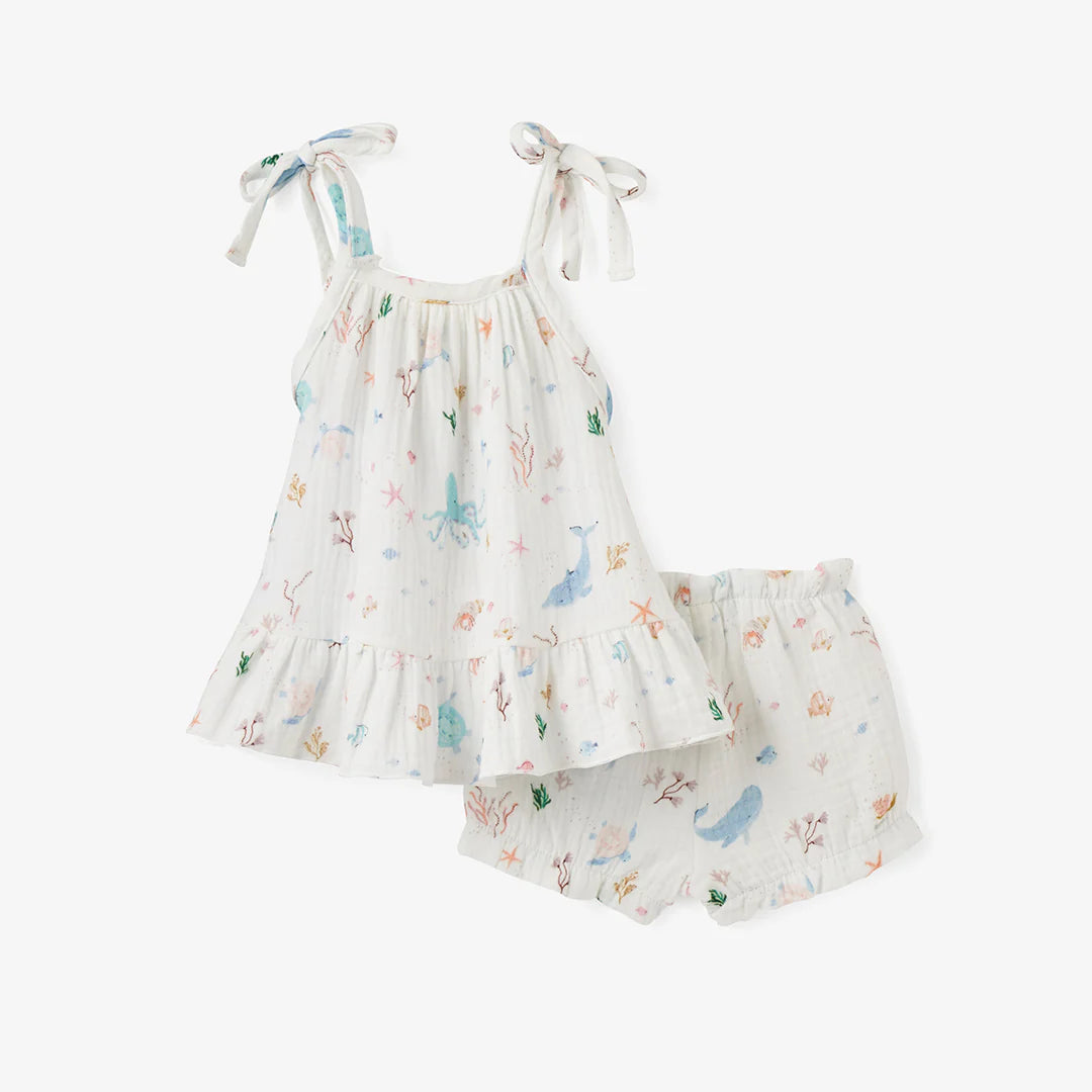 Ocean Adventure Organic Muslin Tie Top Set