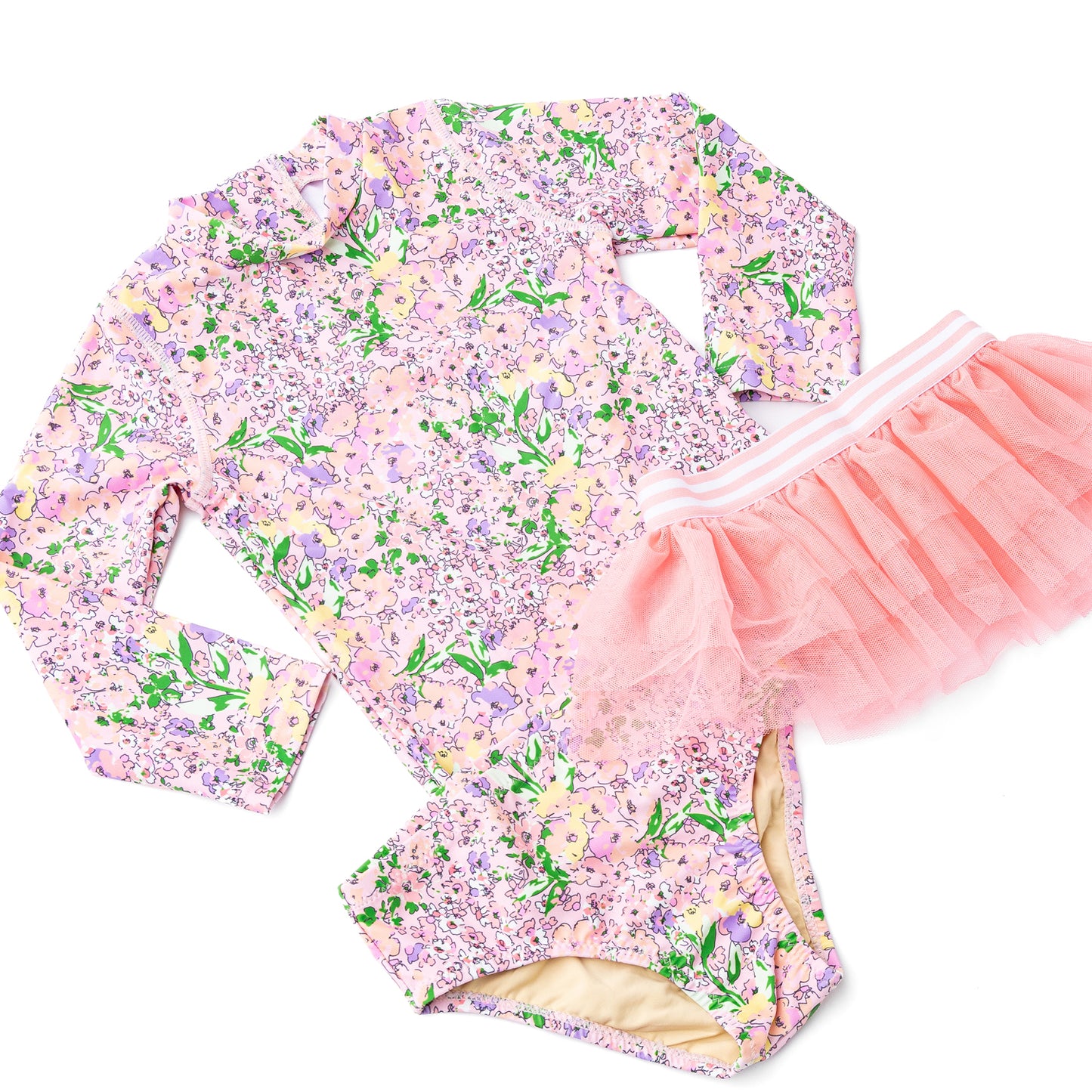 Petal Pink Girls Rashguard & Tutu Swim Set