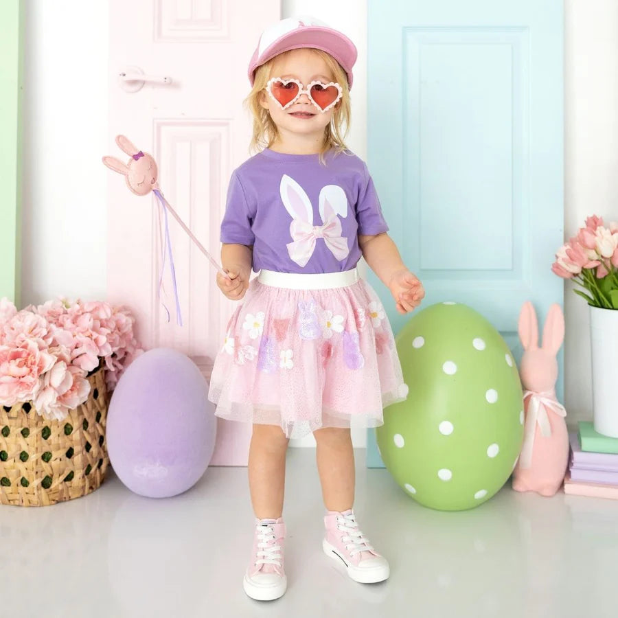 Bunny Bow Easter Short Sleeve T-Shirt - Lavender