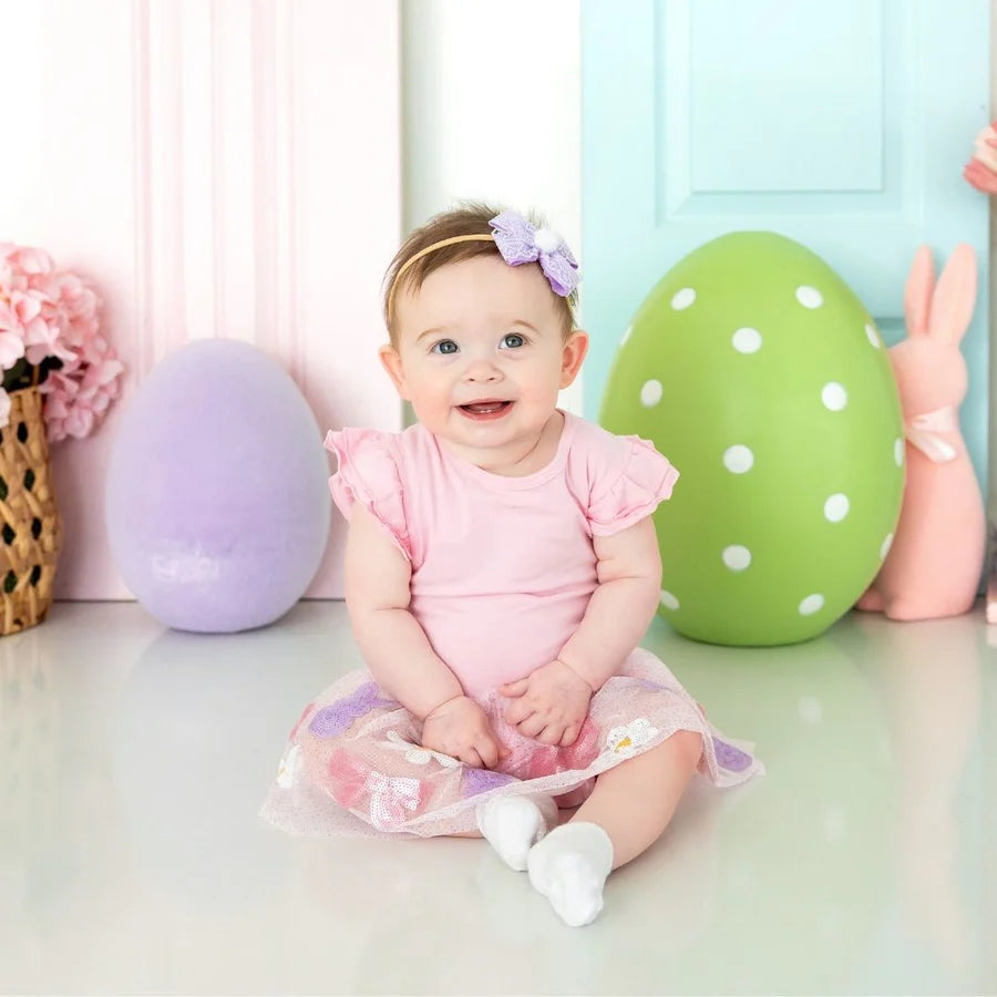 Bunny Bow Sequin Easter Short Sleeve Tutu Bodysuit