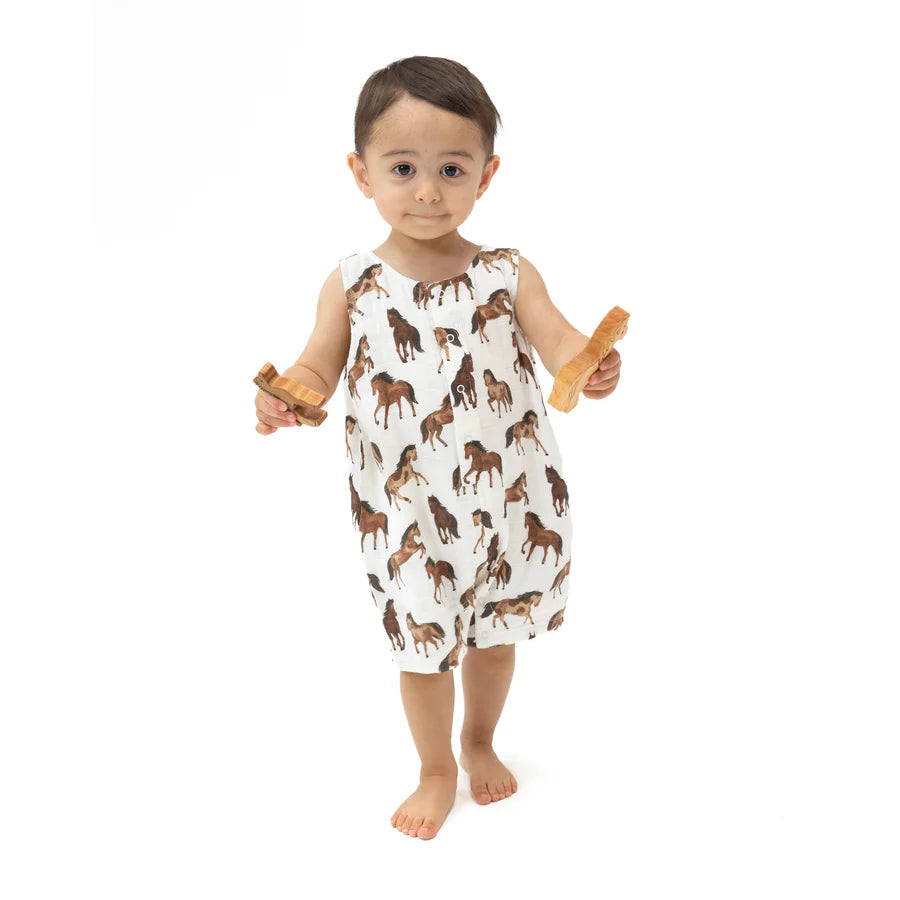 SLEEVELESS SHORTIE ROMPER - HORSES