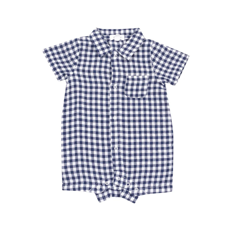 BUTTON DOWN POLO SHORTIE - NAVY GINGHAM