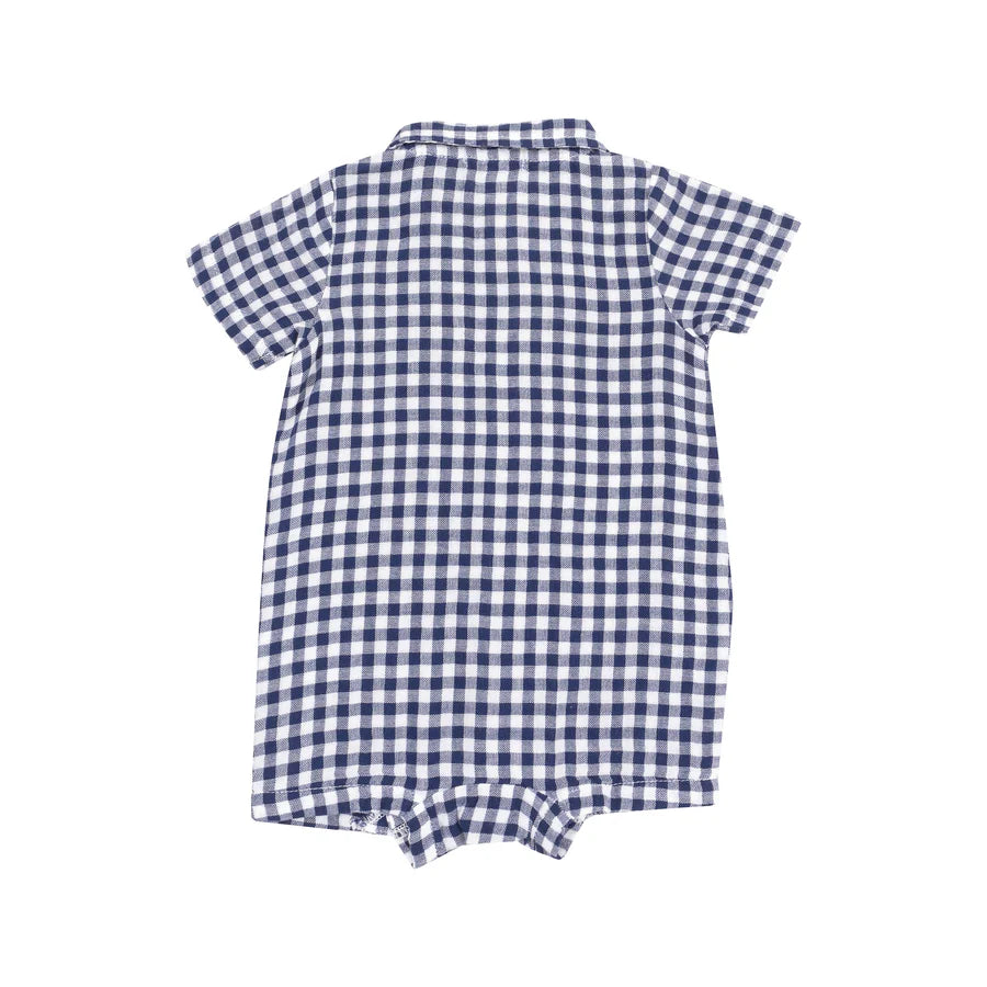 BUTTON DOWN POLO SHORTIE - NAVY GINGHAM