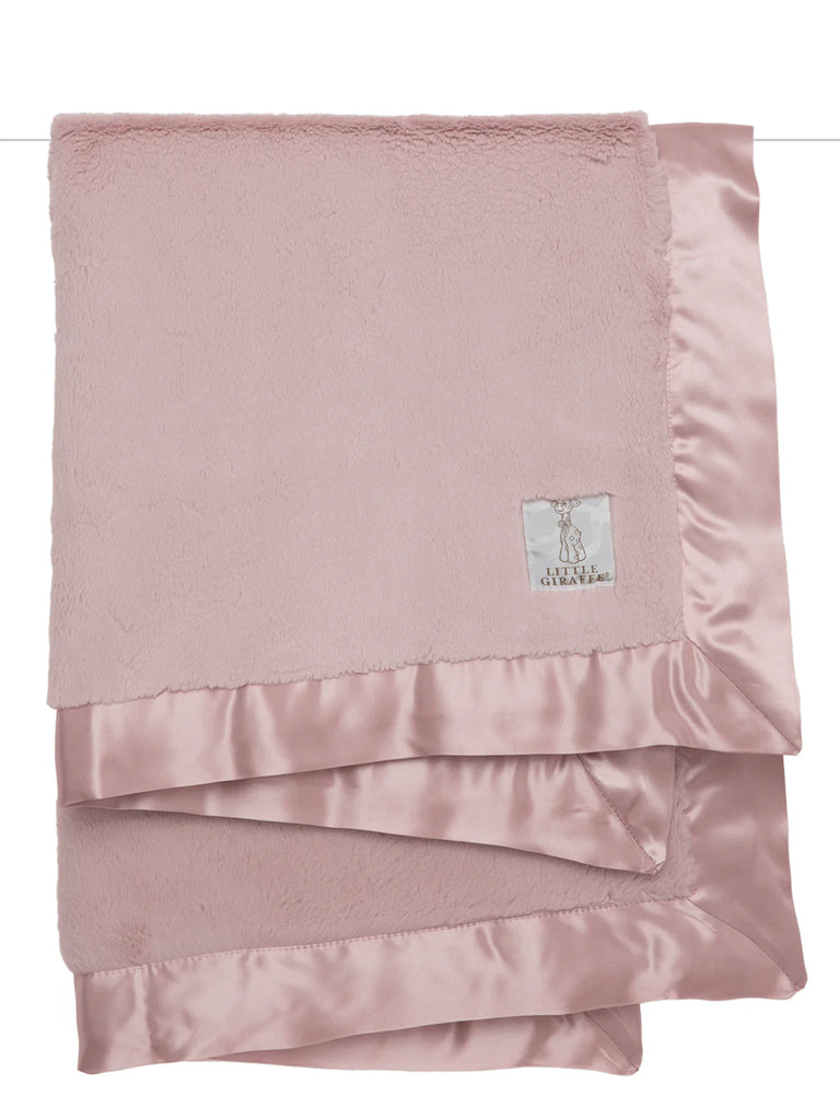 LIttle Giraffe dusty pink Luxe™ Baby Receiving Blanket with satin trim