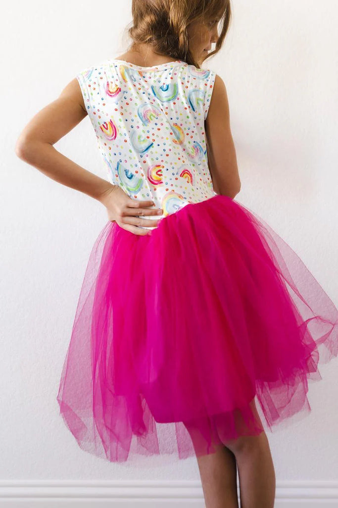 Mila & Rose Rainbow Polka dot tank dress with pink tutu skirt