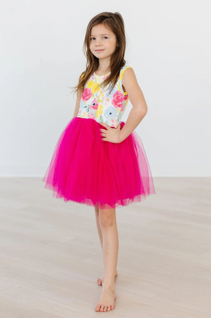 mila & rose rosie tank pink tutu dress featuring pink, blue & yellow flowers