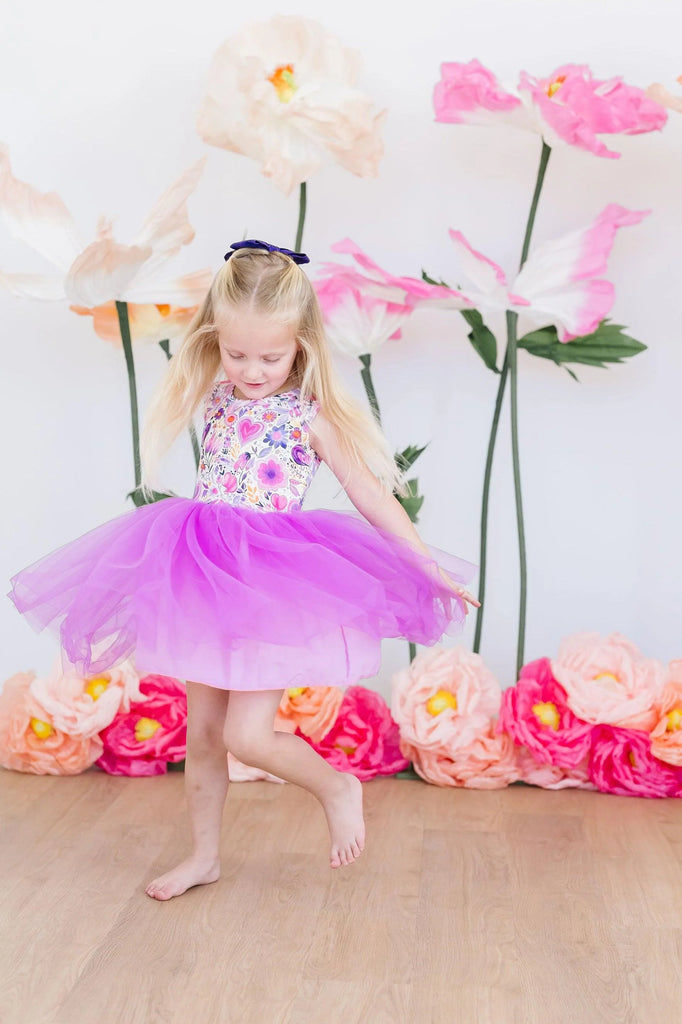 Mila & Rose purple perfection flower print purple tutu dress