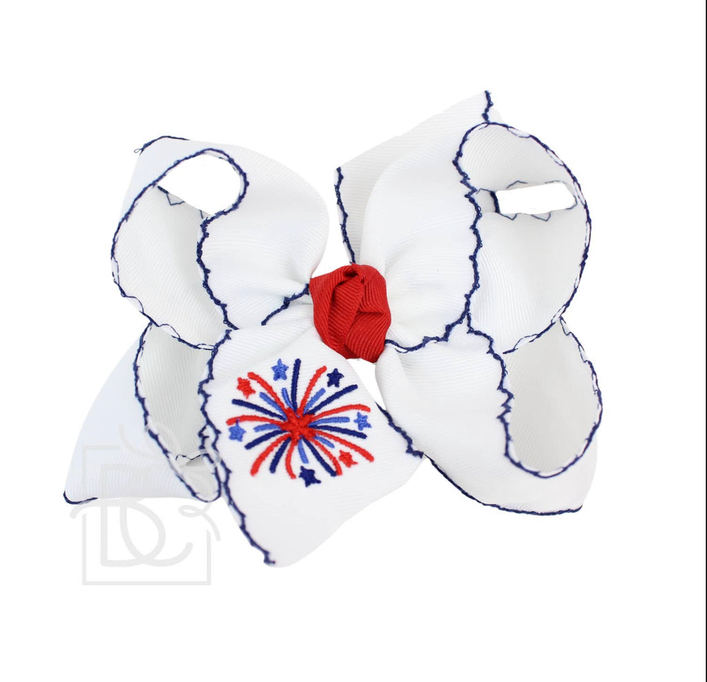 Crochet Edge Bow, Embroidered Fireworks - Lily Pad