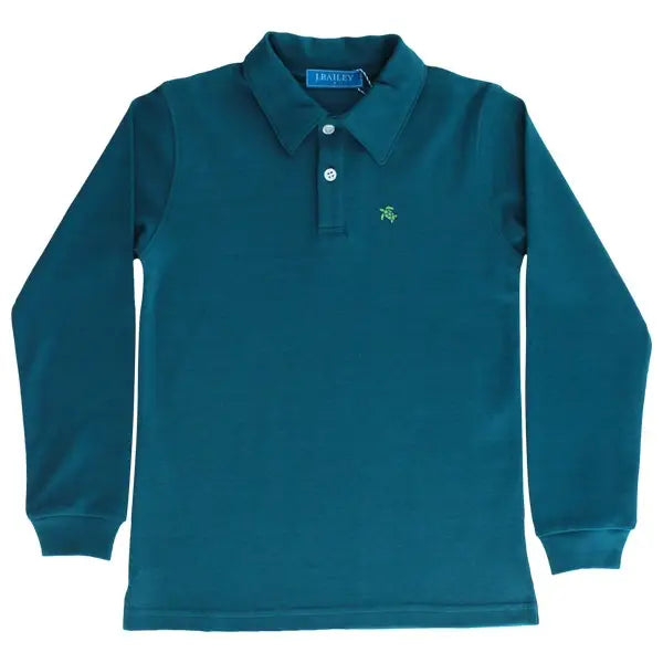 Long Sleeve Polo, Teal - Lily Pad