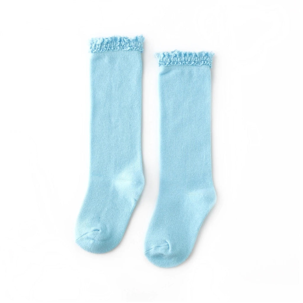 Aqua Lace Top Knee High Socks - Lily Pad