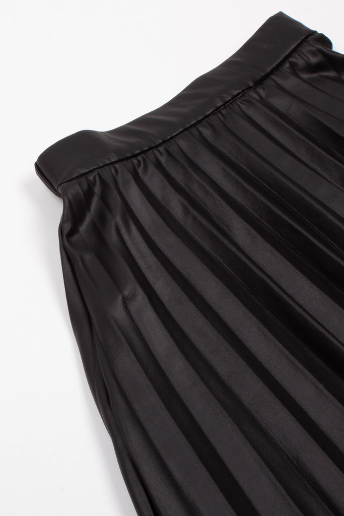 Nev & Lizzie Black Faux Leather Pleated Skirt - Lily Pad