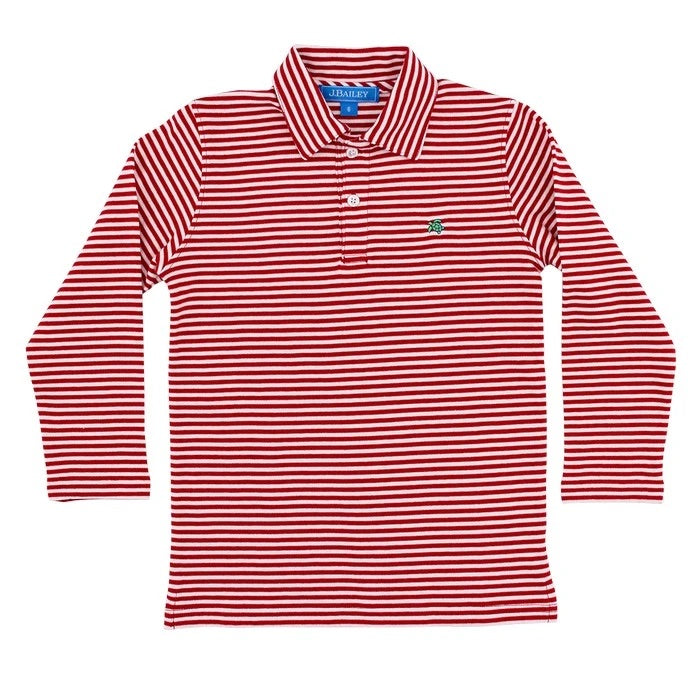 Long Sleeve Polo, Red/White Stripe - Lily Pad