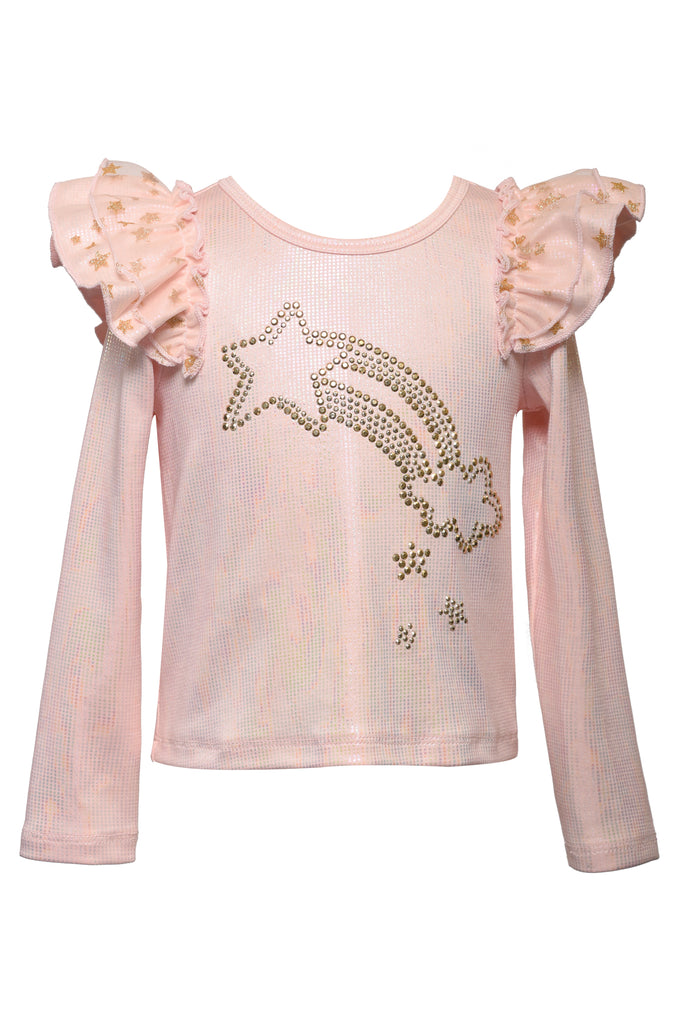Long Sleeve Ruffle Top With Star & Cloud - Lily Pad