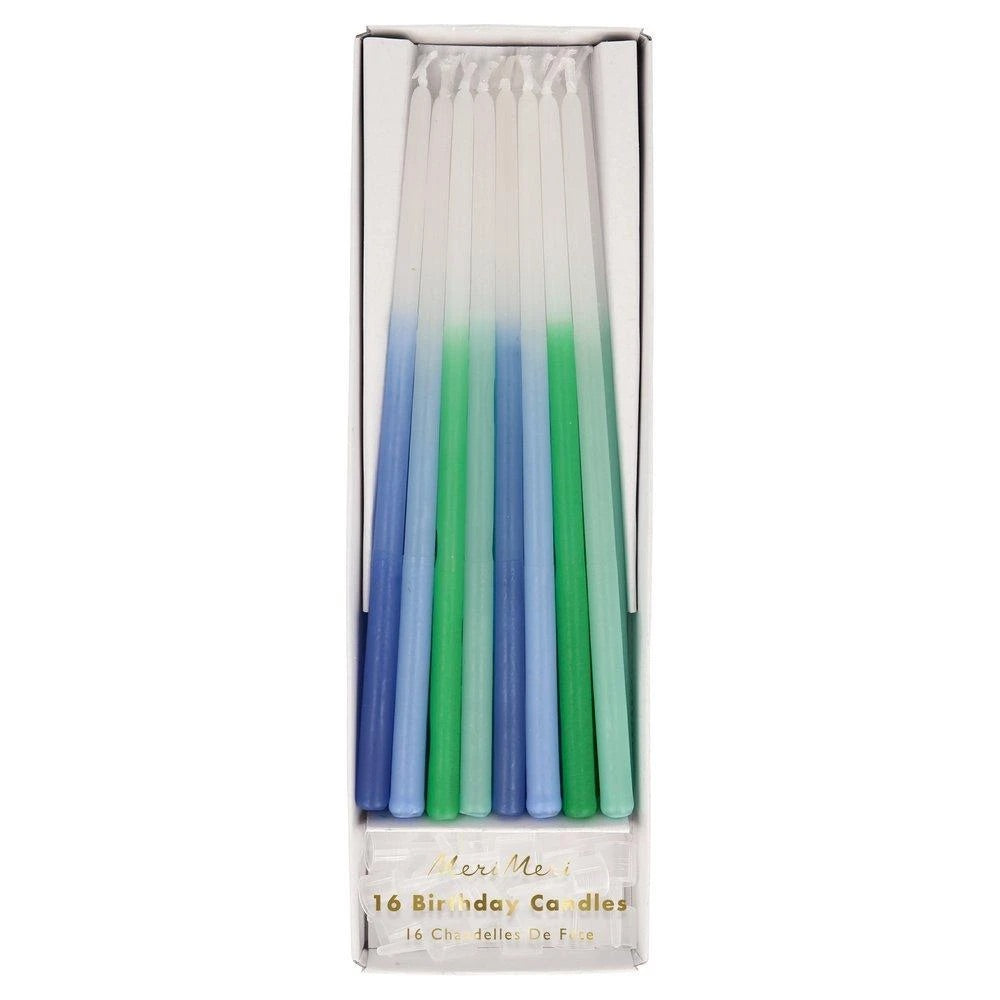 Blue & Green Dipped Tapered Candles, set of 16 - Lily Pad