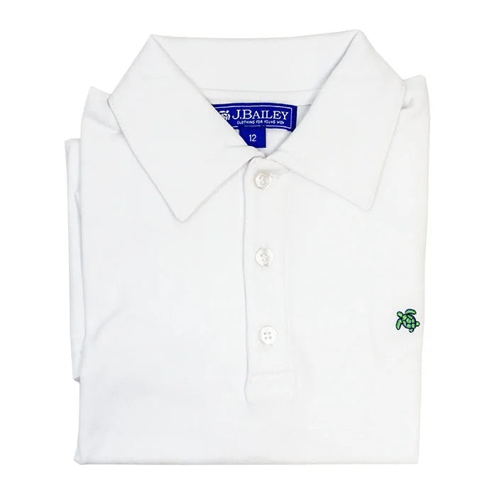 Long Sleeve Polo, White - Lily Pad