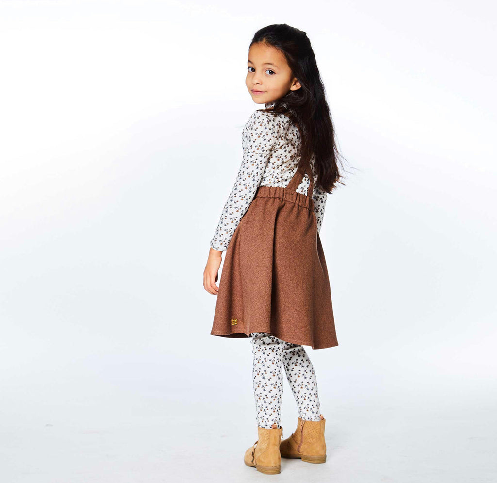 Rib Legging With Printed Little Brown Flowers - Lily Pad