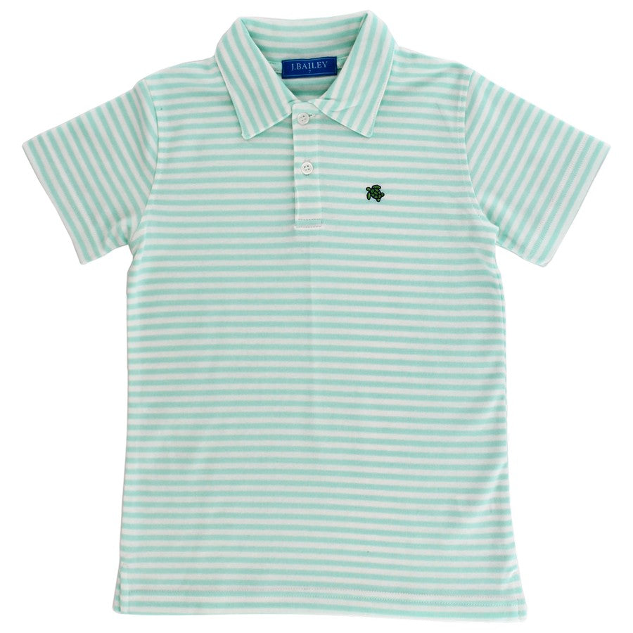 Henry Short Sleeve Stripe Polo, Seafoam/White - Lily Pad