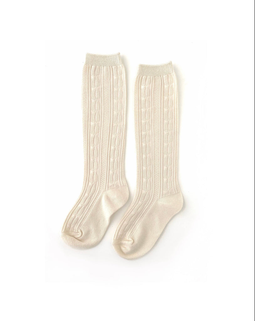 Vanilla Cream Cable Knit Knee High Socks - Lily Pad