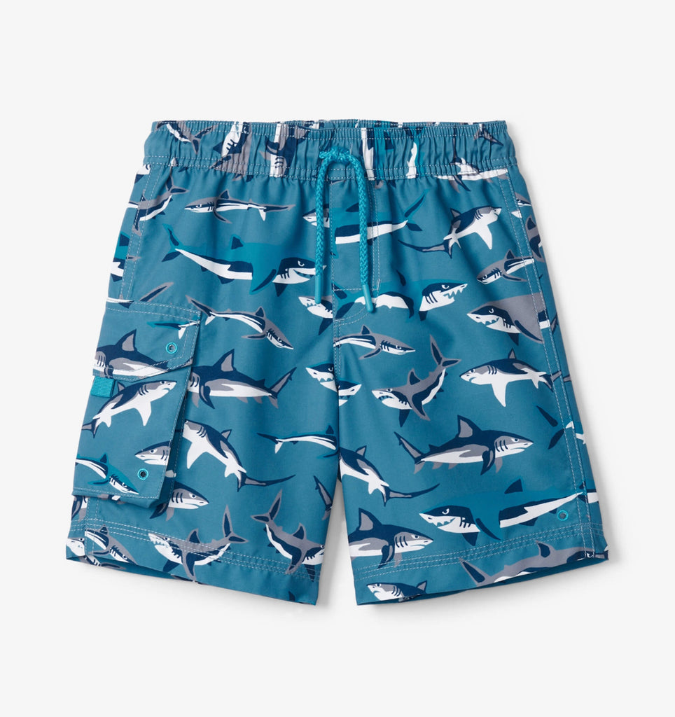 Sneak Around Sharks Board Shorts - Lily Pad