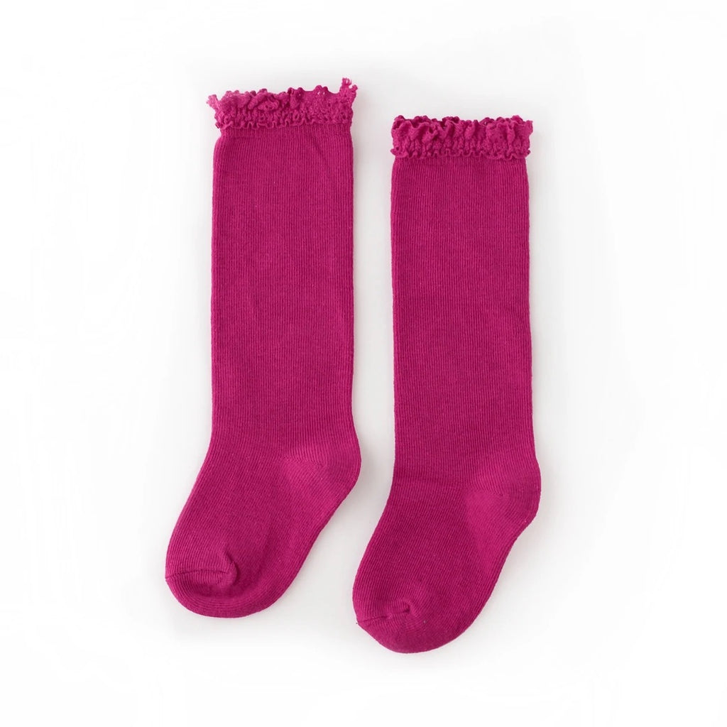 Magenta Lace Top Knee High Socks - Lily Pad