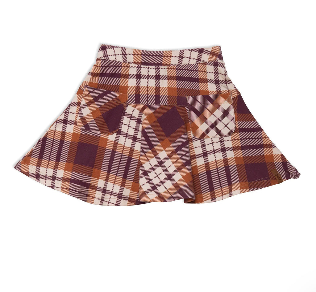Plaid Skirt With Pocket, Plum And Ocher - Lily Pad