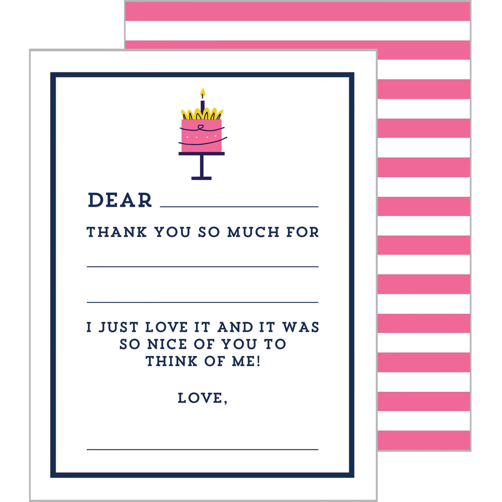 Pink Birthday Cake Fill in the Blank Flat Notecards - Lily Pad